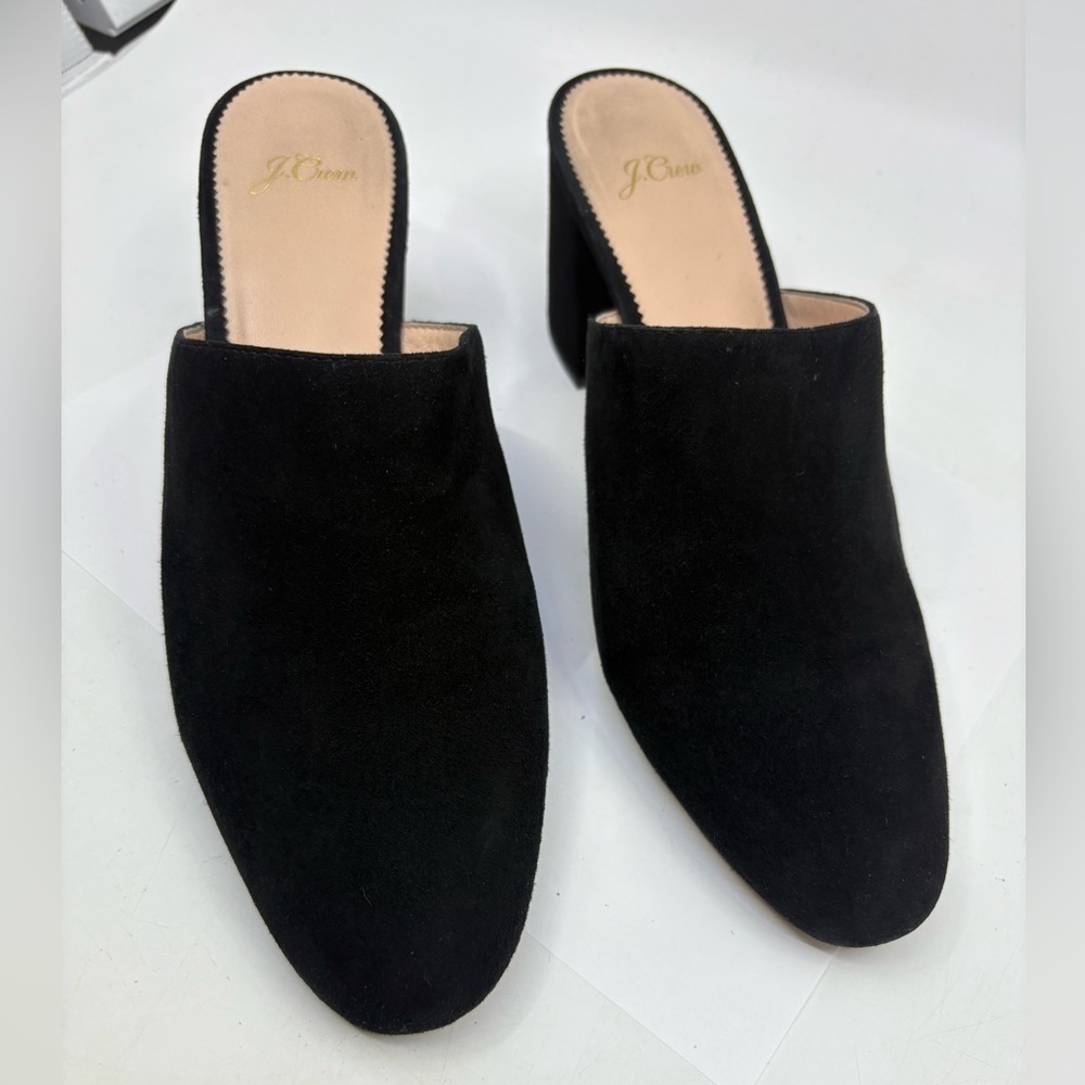 J. Crew Mules Black Suede Leather Slide Block Heels Size 10.5 3” heels - Picture 5 of 9